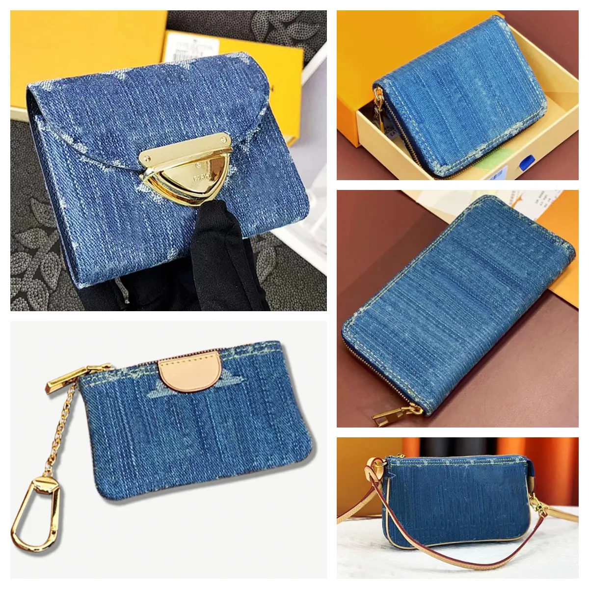 Lyx denim tyg plånböcker designer zippy mynt handväska män kvinnor plånbok lång stil handväska denim koppling väska kvinnor vintage mode trifold plånbok designer jean handväska