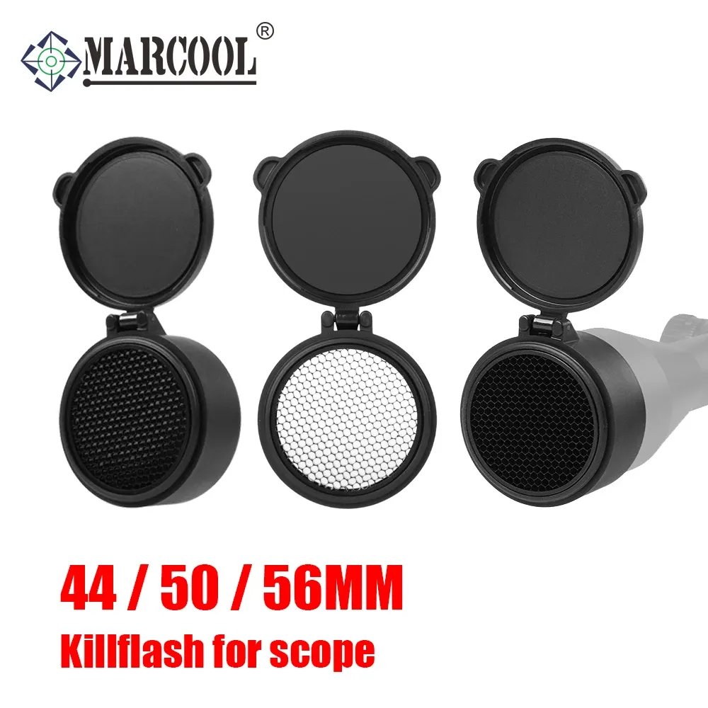 Scopes Marcool Tactical KillFlash Lens Caps for Riflescope 44/50/56mm Optical Hunting Sight Sunshade Mesh Honeycomb Filpup Cover