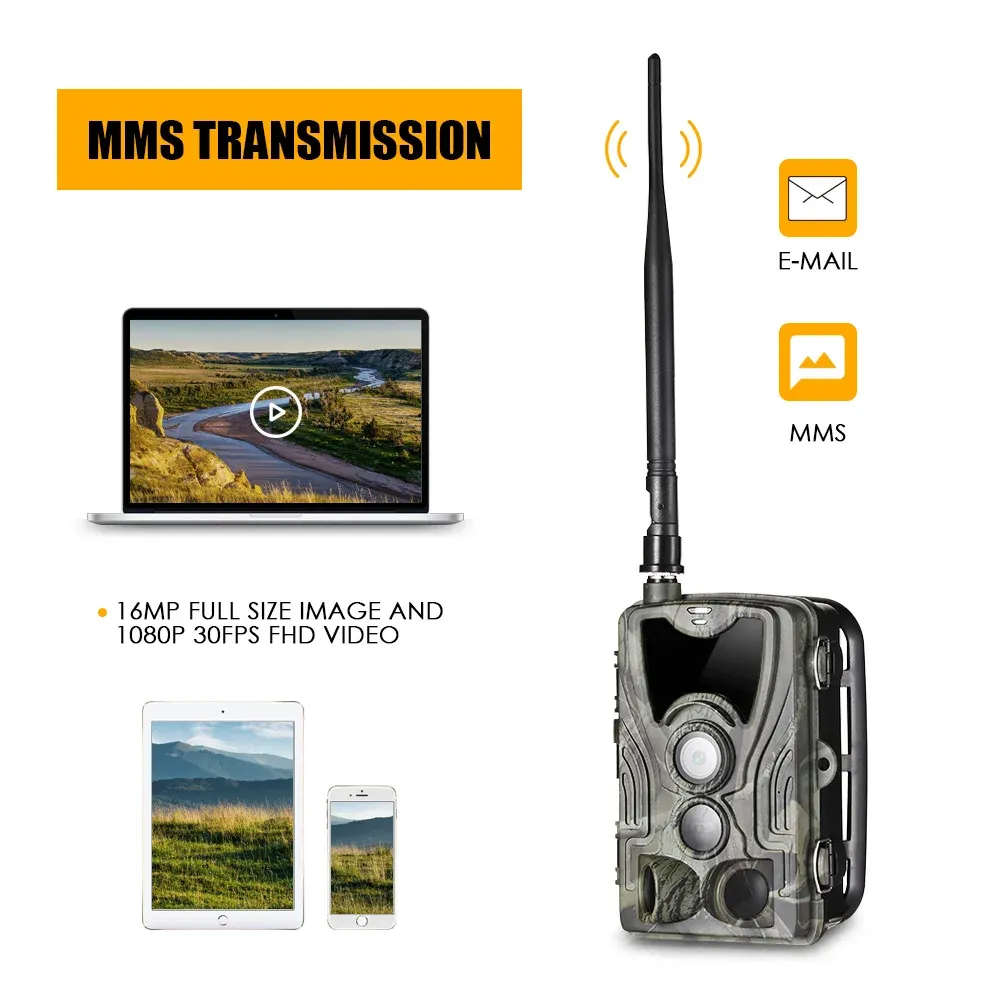 Telecamere Suntek 2G Celluar MMS P SMS Wildlife Trail Hunting Camera Foto Trappola 20MP 1080p Visione notturna a infrarossi CAM wireless HC801M