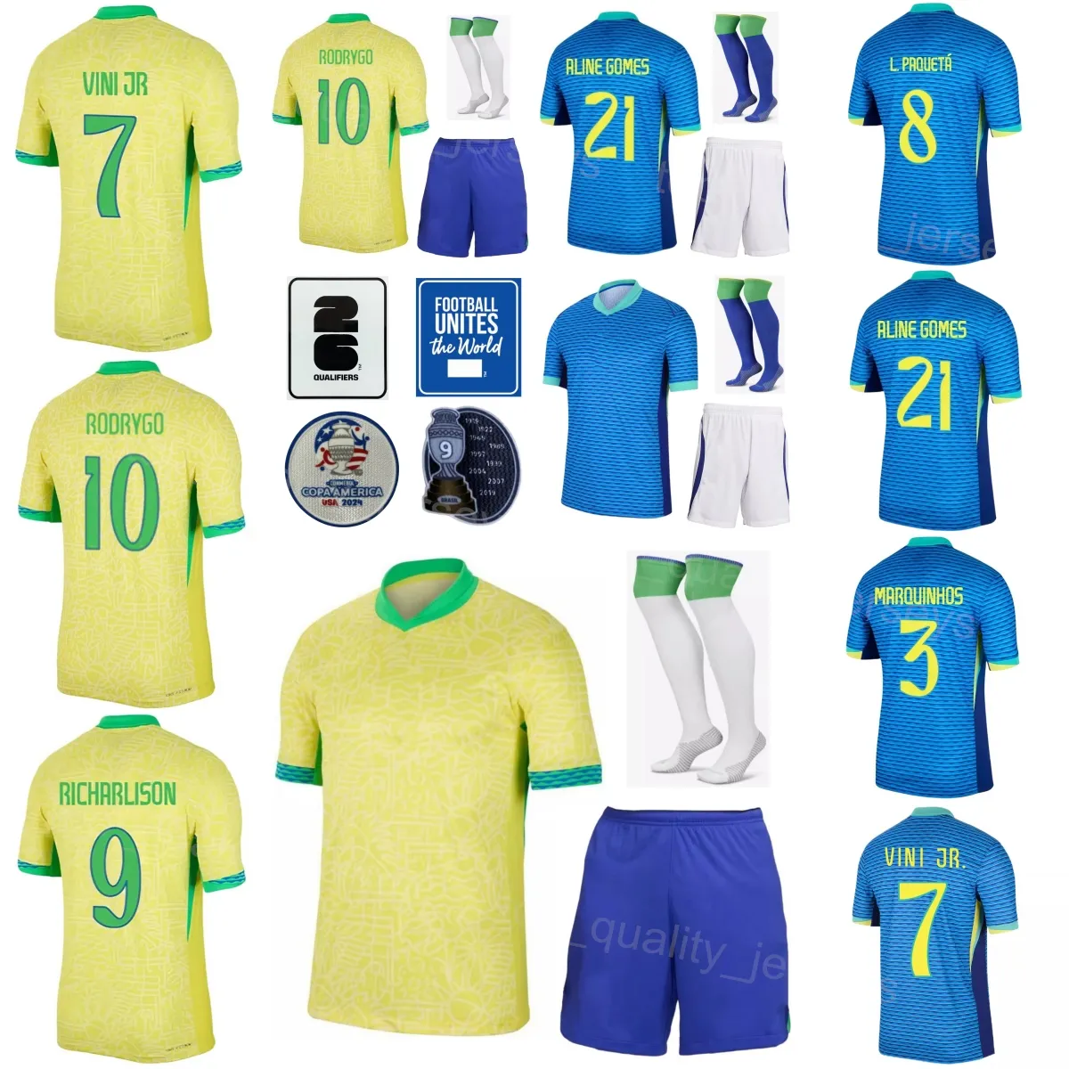 Maglie da calcio Brasil 2024 Copa America 2 Danilo 10 Neymar Jr 13 Dani Alves 9 Jesus 18 Antony 1 Alisson 15 Joao Gomes 14 Bruno 6 Wendell National Team Shirt Kit
