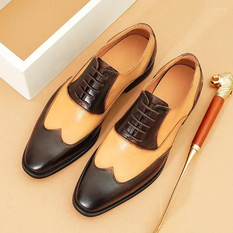 Chaussures habillées en cuir en cuir Oxfords de luxe de luxe Fashion à la main couleur mélange élégant authentique homme mariage