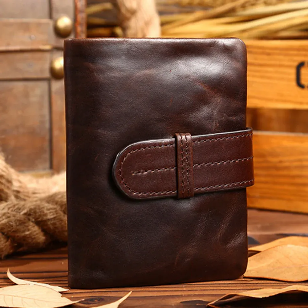 Plånböcker 2016 Top Quality Crazy Horse Cowhide äkta läder Men Pengar Purse ID Kreditkort Väska PAGE HOLDER BIFOLD Kort plånbok