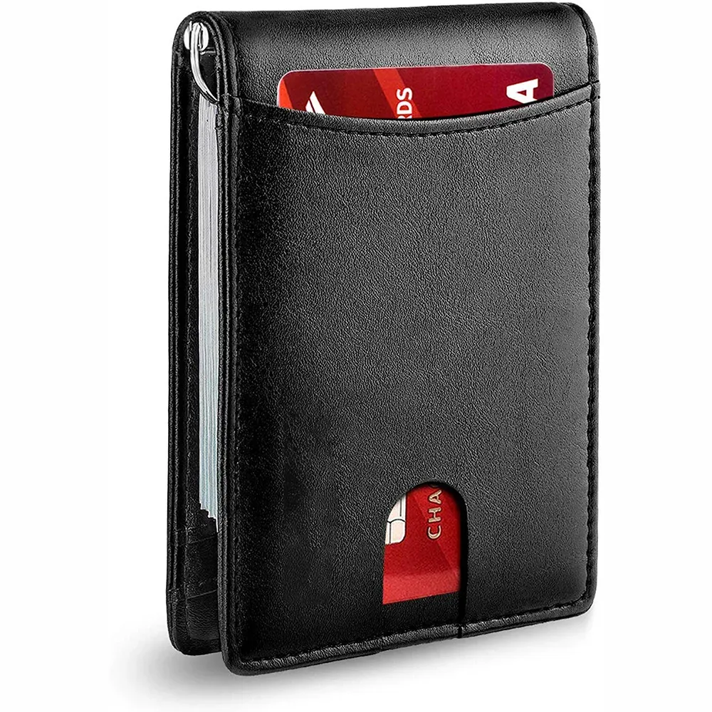 مقاطع RFID الجلود الفاخرة الرجال محافظ الأموال حقيبة رقيقة رقيقة حامل بطاقة المحفظة للرجال محفظة قصيرة قصيرة من الذكور