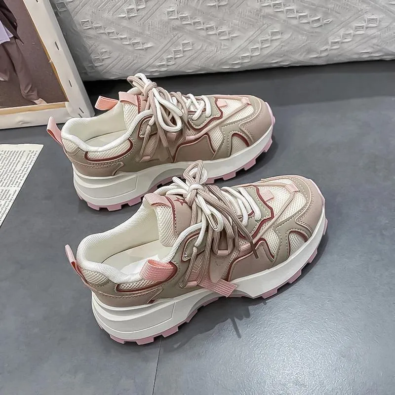 Casual Shoes Women Sneakers Platform Tennis Female Woman-shoes Mesh Thick Sole 2024 Trainers Roses Red Lace-Up Fabric PU Low Lei