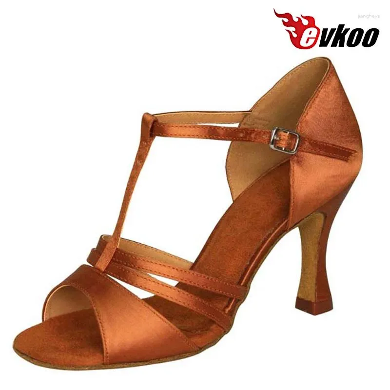 Dance Shoes Evkoodance DUSIZE varumärke kvinna latin t-rem stil 7 cm häl fem olika färgburk för val evkoo-211