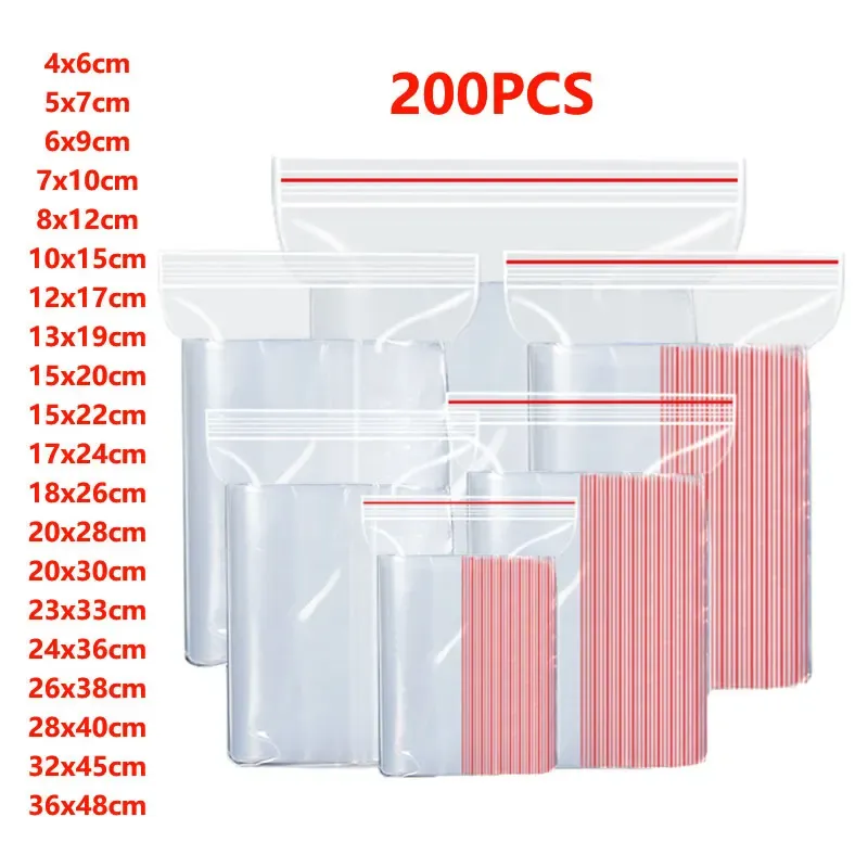 Väskor Small Zip Lock Plastic Påsar Recloserbar transparent påse Vakuum Förvaringsväska Ziplock Matförvaringspåsar Plastispås 0,08mm