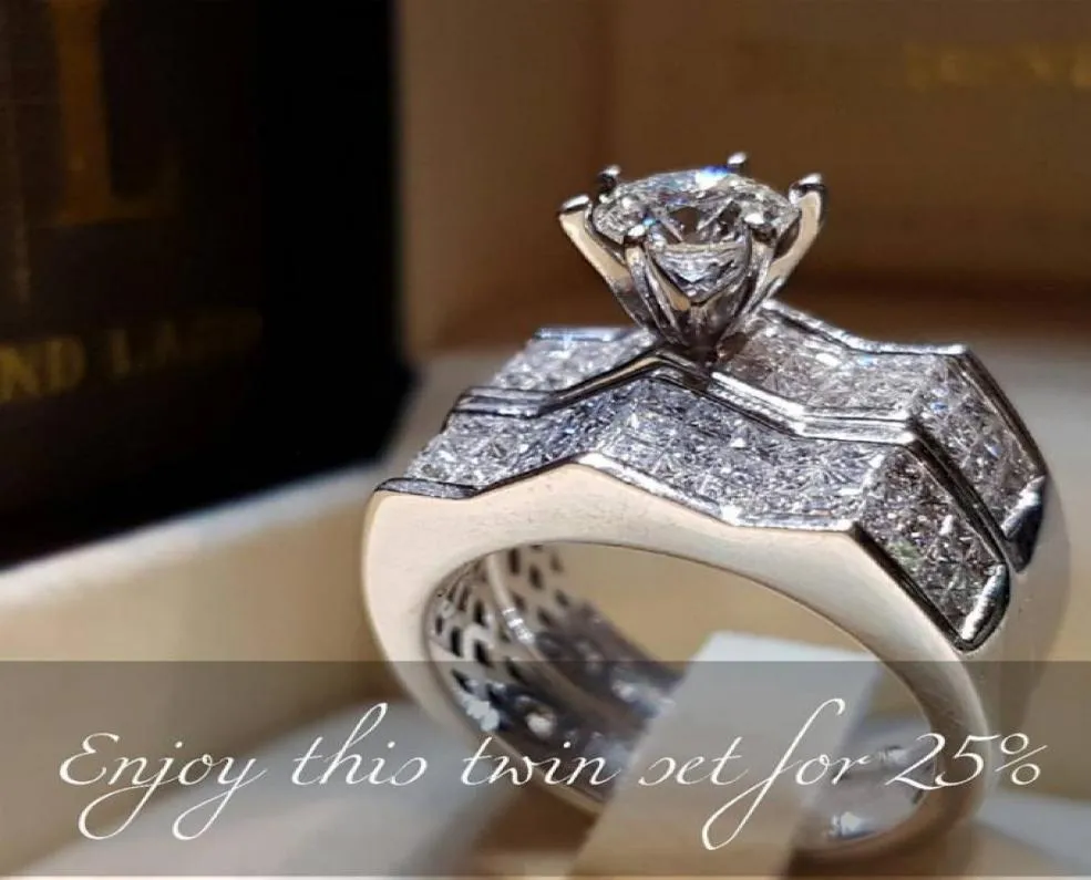 2019 Nieuwe aankomst luxe sieraden 925 Sterling zilveren paar ringen plave witte saphire cz diamant dames bruidsbruien ring set voor l4739566