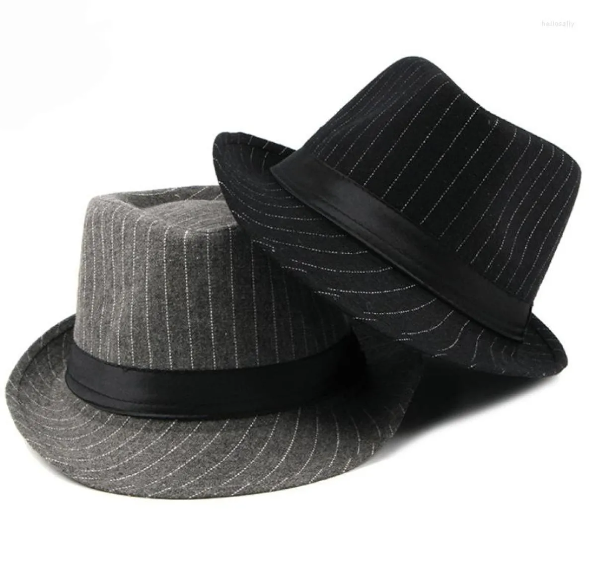 Boinas ht1516 moda homens fedora hat estilo britânico listrado trilby clássico retro jogador jazz casual cinza preto fedoras1596717