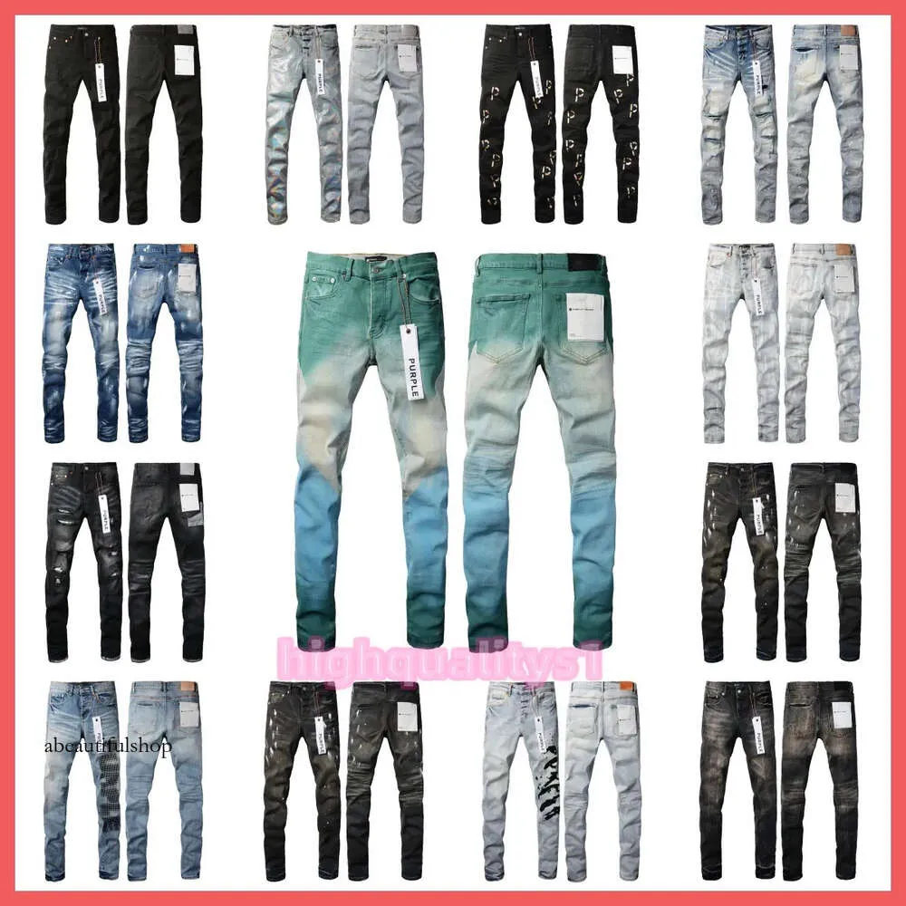 Jeans mens homme violet jean pantalon concepteur noir skinny autocollants légers lavage de moto déchiré joggeurs de renouveau rock