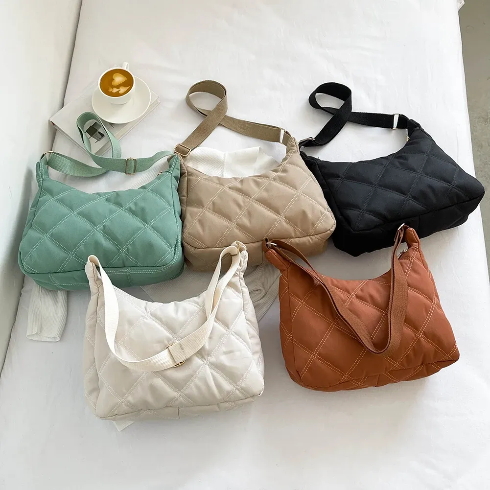 Tassen mode vrouwelijke crossbody tas koppeling zachte quilted schoudertas licht oxford meisje hobo tas hoogkwaliteit stevige kleuren boodschappentas