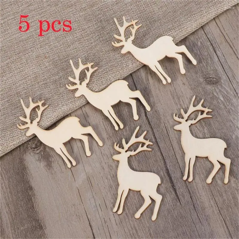 Christmas Decorations 5PCS Reindeer Cutout Veneers Slices For Patchwork DIY Decoration Wooden Craft Embellishment Tree Pendants