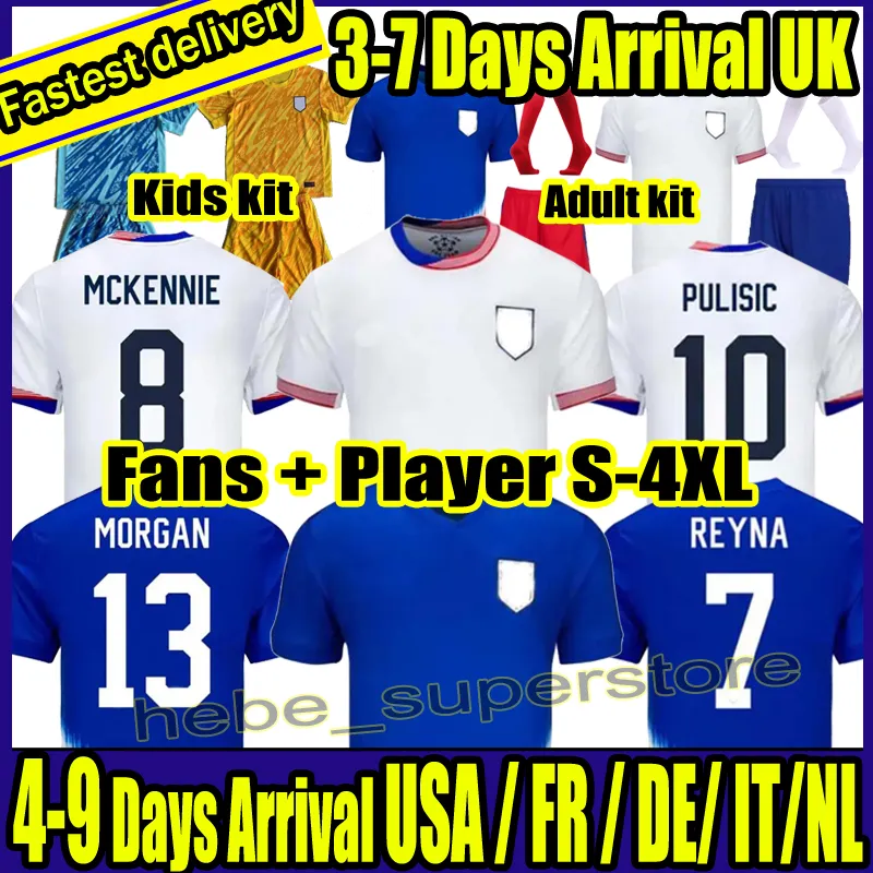 S-4XL USASサッカージャージ2024 2025コパアメリカUSWNT女性キッズキットUSMNT 24/25ホームアウェイサッカーシャツメンズプレーヤーバージョン2024 Pulisic Smith Morgan Balogun