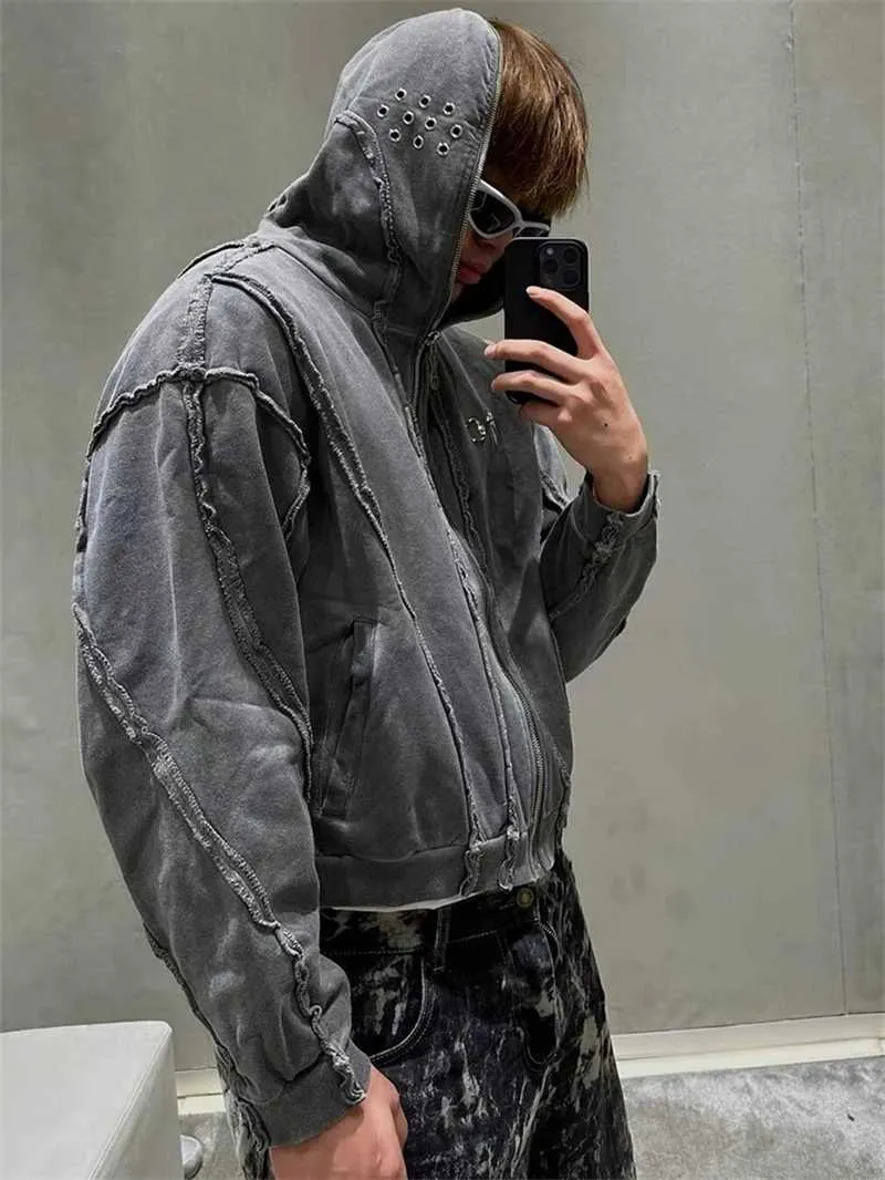 Y2K THUG CLUB VIBE Mens Wax Dyed Grey Cropped Hoodie With Y2K THUG CLUB VIBE Mens Wax Dyed Grey Cropped Hoodie With