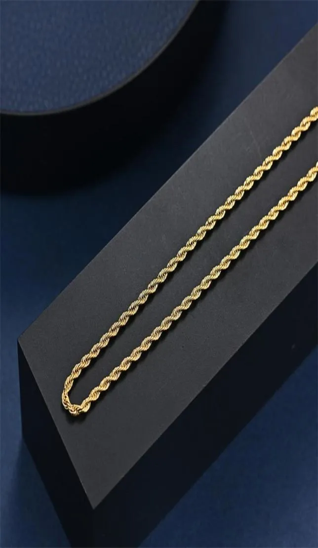 3mm rope chain قلادات من الفولاذ المقاوم للصدأ سلسلة كوبية كلاسيكية قلادة رجالي رجال مجوهرات مطلية الذهب