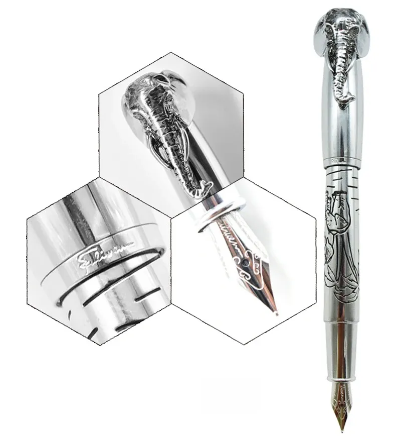 Ручки Fuliwen отличное качество M nib fountain pen elephant head on the cap delince silver signature pen for Office Home School Supplies