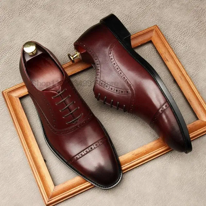 Chaussures habillées luxe masculin oxford formel noir marron carré têtes lacet up up bureau mariage mariage authentique capuchon en cuir orteil pour hommes