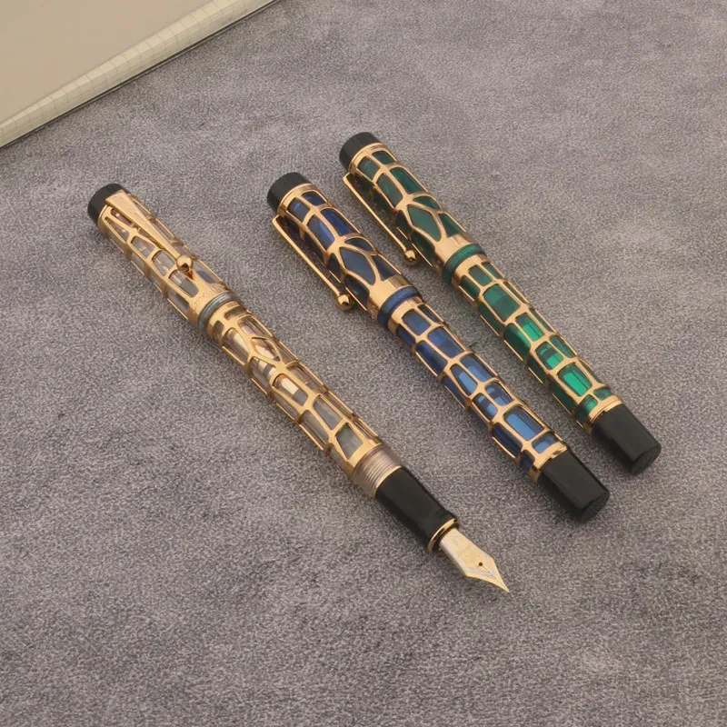 Pennor Jinhao 100 Fountain Pen Calligraphy Hollow Out Pen Spin Golden Ef F M NIB Business Office School Supplies Ink Pennor
