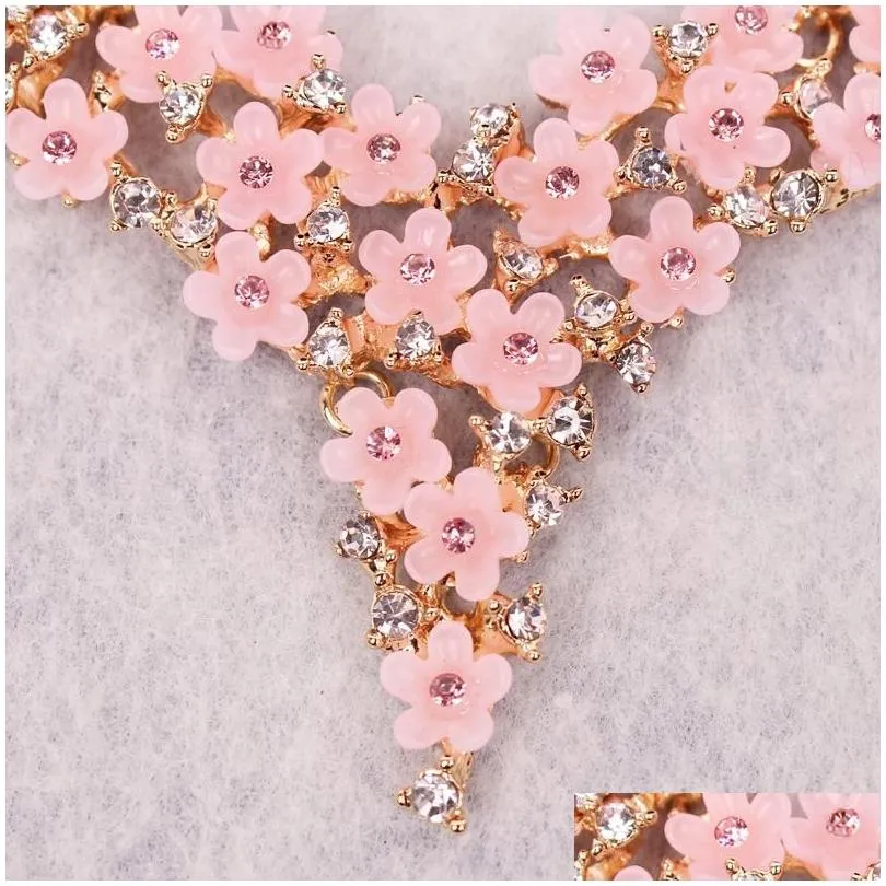 Earrings Necklace Cute Pink Resin Flower Boho Sets Fashion Rhinestone Bohemia Style Bridal Jewelry Set Gifts For Women Drop Delivery Dhy3Q