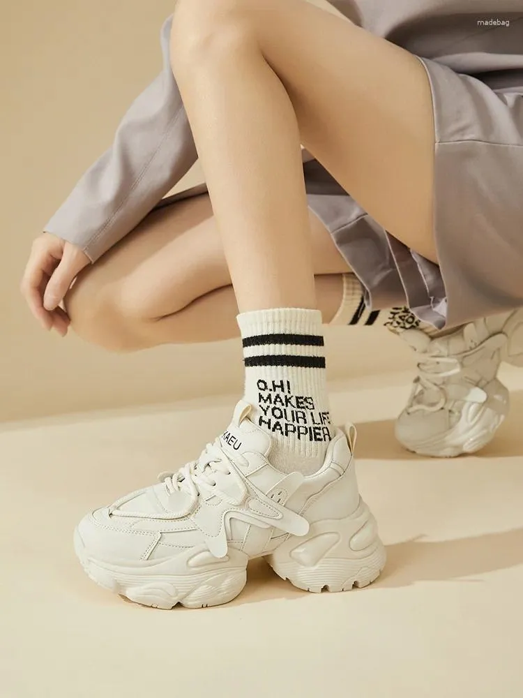 Casual Shoes Heightened White DaD For Women 2024 Spring Genuine Leather Sponge Cake Thick Sole Small And Versatile SportS