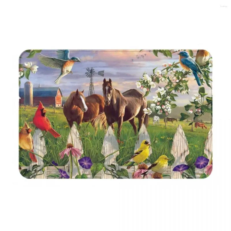 Carpets Funny Horse And Bird Doormat Indoor Welcome Flannel Carpet Entrance Outside Patio Anti-Slip Mats Durable & Washable 16x24 In