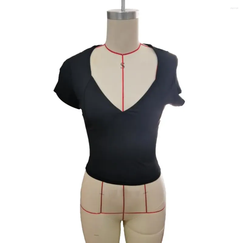Женские блузки Женщины сексуальные укороченные топы Стильные V-образные с коротким рукавом Slim Fit The Fit Shirt Solid Color для