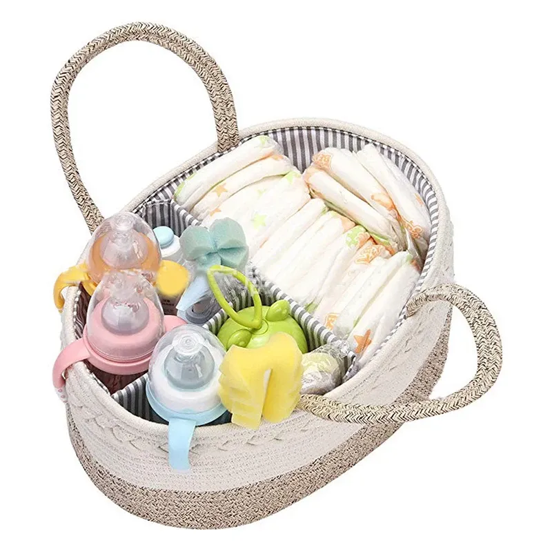 Bags Baby Diaper Caddy Organizer 100% Cotton Canvas Stylish Rope Nursery Storage Bin Large Portable Tote Bag Daily Travel
