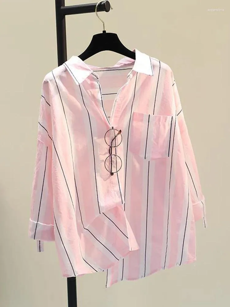 البلوزات النسائية jmprs القطن القمصان فضفاضة أزياء مخططة طويلة الأكمام الطويلة الأنيقة preppy style button up tops tops