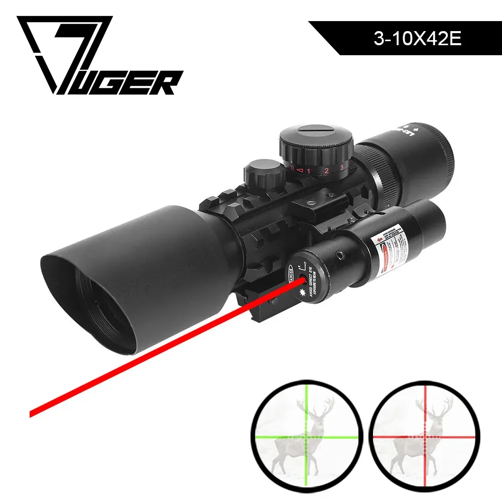 Scopes Luger M9 310x42eg Tactical Optics Reflex Sight Riflescope Picatinny Weaver Mount Red Green Dot Hunting Smopes avec Redlaser