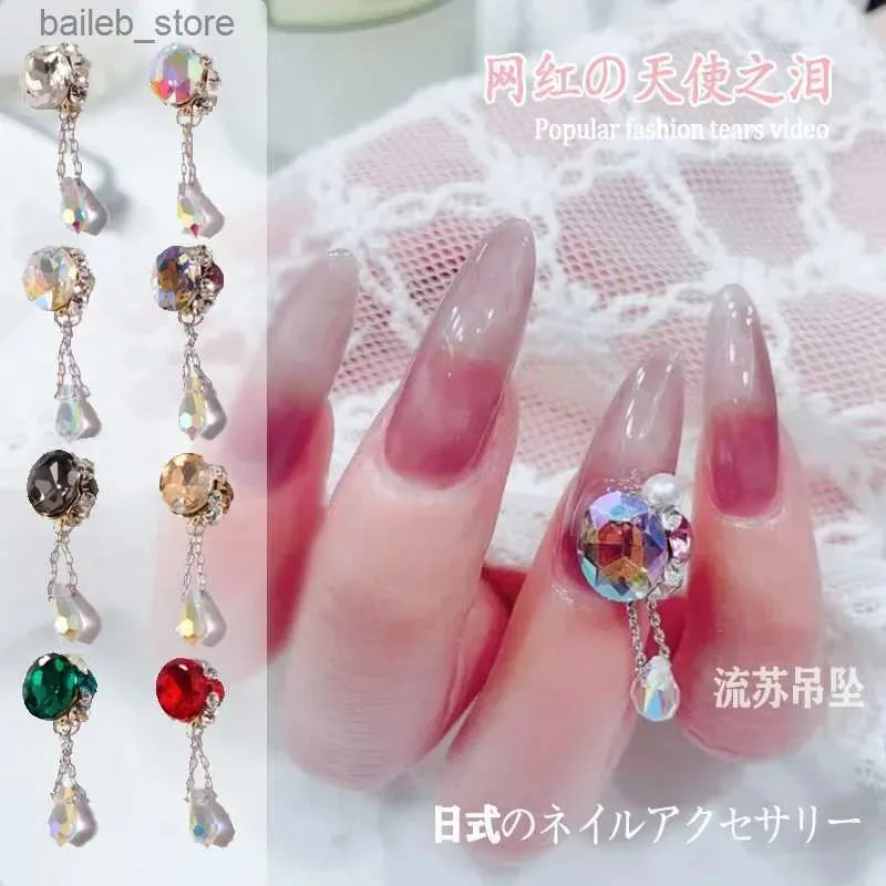 Fałszywe paznokcie 2PCS Wiselan z frędzlami Paznokcie Gwonik Duże klejnoty Zmiażdżone lustro Szklanie Szklane projekt 3D Charms Paznokcie Diamenty Crystal Nails Decoraciones Y240419