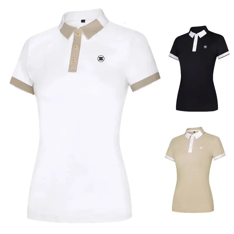 2024 Golf Shirt Frauen Kurzärärmelte Revers Polo-Hemd Elastizität atmungsaktives Tennis-Kleidung Ladies hochwertiger T-Shirt Golf Kear 240419