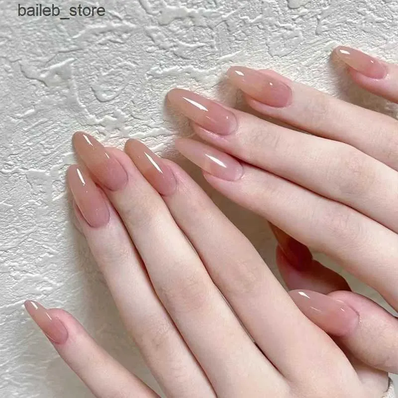 False unhas 24pcs amêndoa rosa unhas falsas pregos doces de verão na unha capa completa vestível insas simples nude rosa unhas artificiais conjunto de manicure y240419 y240419