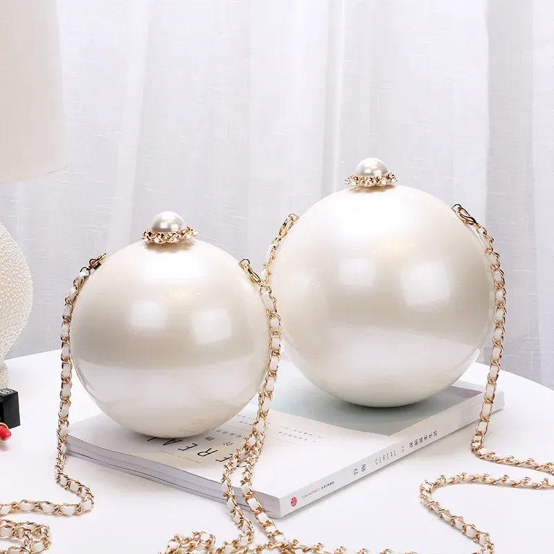 Bags Pearl Acrylic Handbags Luxury Evening Clutches Round Party Prom Purses Personality Wedding Wallets Chain Bags Free Shipping