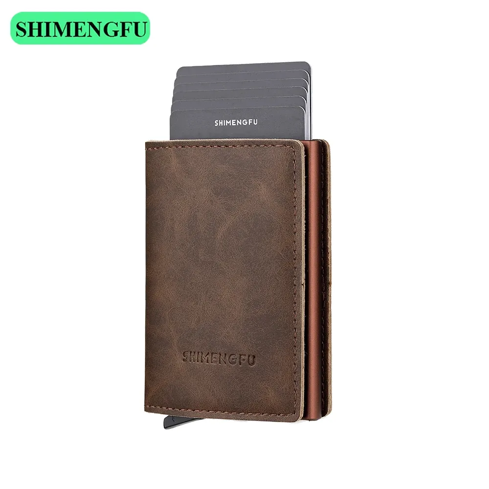 Holders Metal Credit Card Holder Wallet Men Women RFID Aluminium Bank Cardholder Case Carteras Para Mujer Leather Wallet with Money Clip