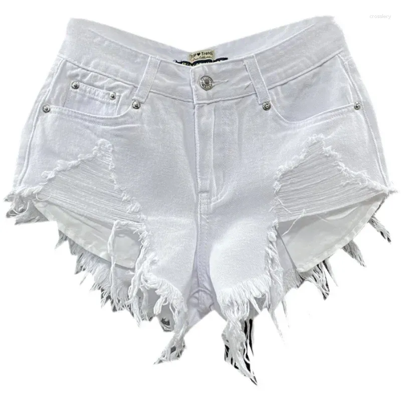 Damen -Shorts Mode koreanische weiße Jeans Loch riss niedrige Taillen -Denim Frauen gerissen