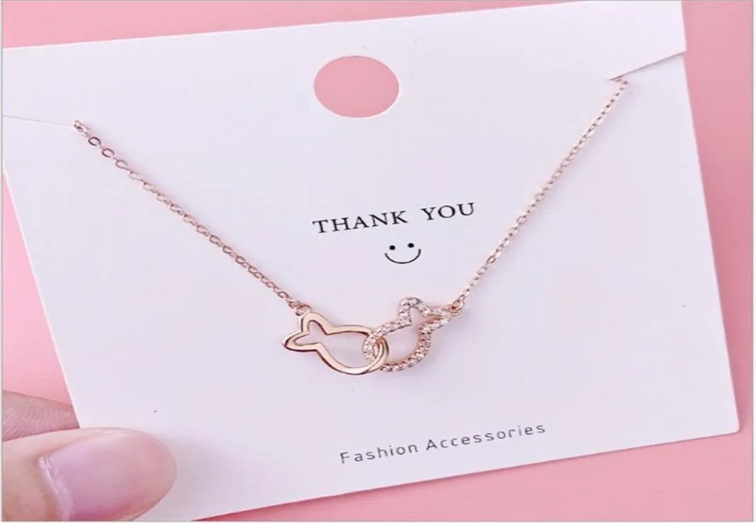 925 Sterling Silver Double Kissing Fish ClaVicle Pendant Halsband Mori Light Luxury Female Wearing Necklace Choker7357296