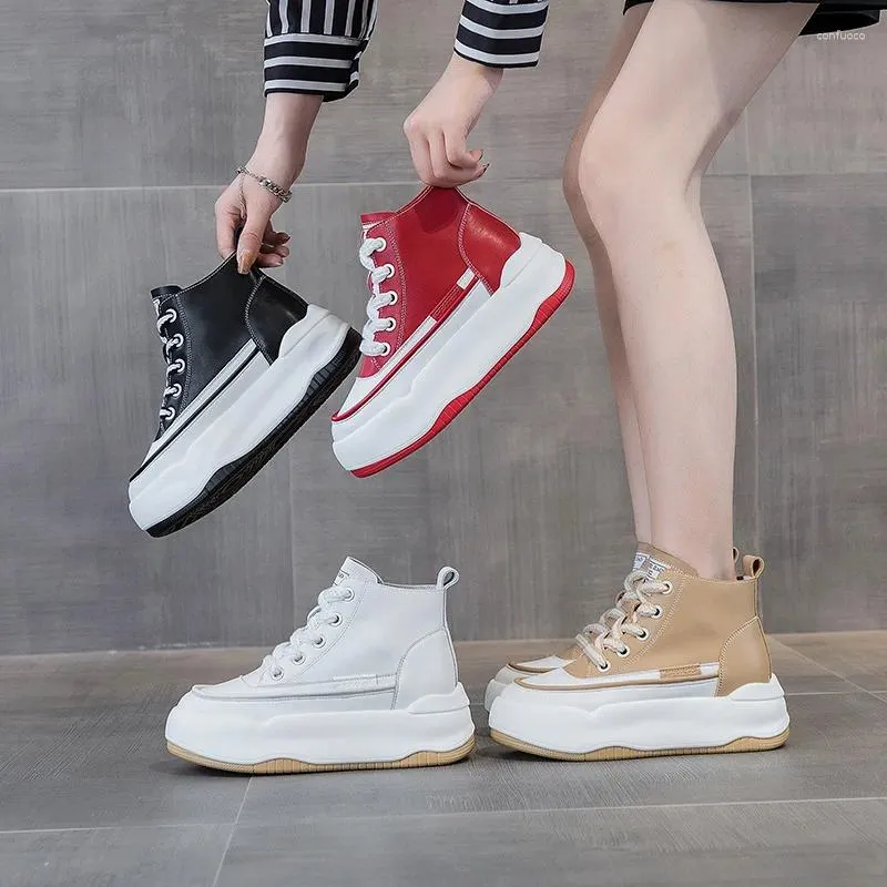 Casual Shoes Leather White Sneakers Thick Bottom 2024 Winter High-top Plus Velvet Women's Student Platform Women Luxury