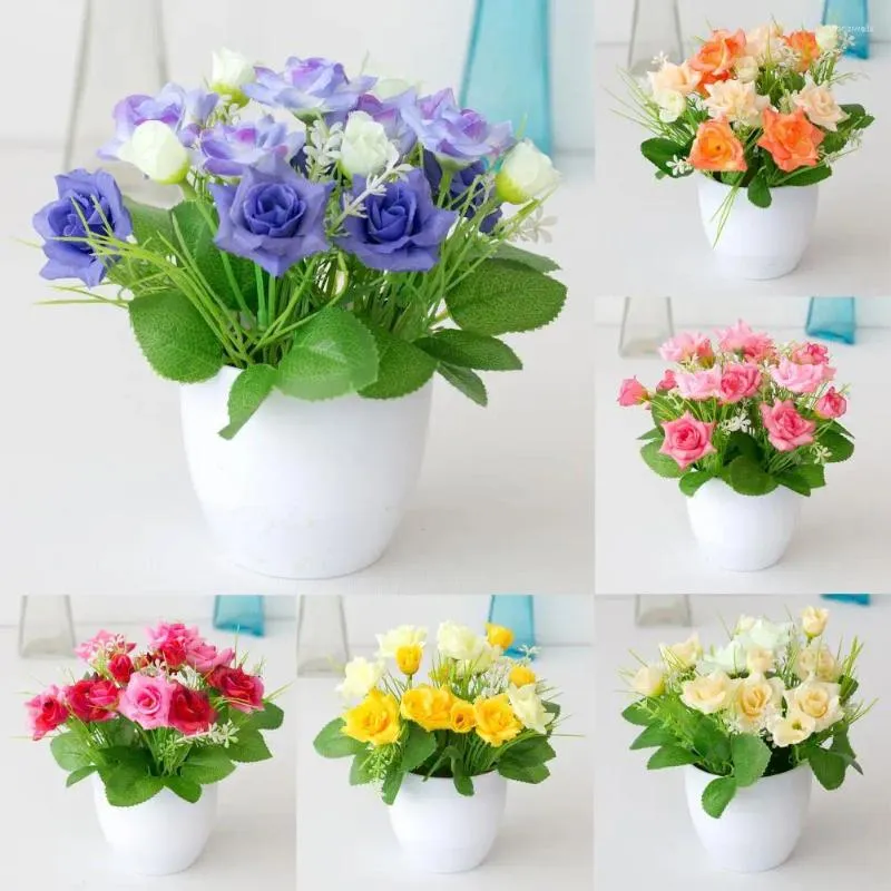 Flores decorativas Ponto de flores artificial em vasos de plástico imitação de rosa de plástico para horticultura