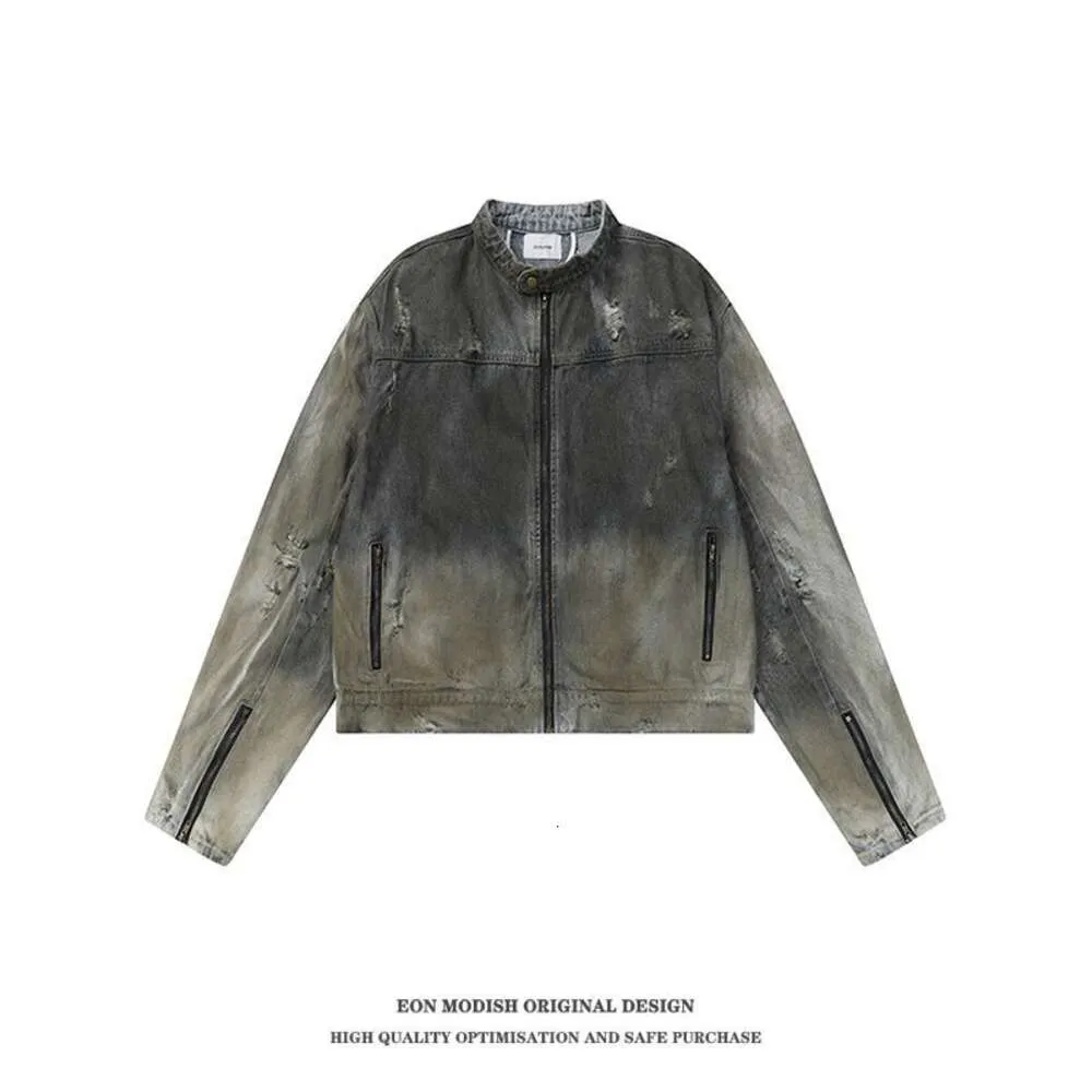 eonmodish 남자 마모 | 2024 스프링/여름 뉴 아메리칸 스트리트 조수 중공업 세탁 데님 재킷 재킷 재킷