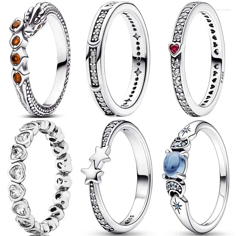 Rings Cluster Original Forever More Love Heart Message Crescent Moon Ring per 925 donne in argento sterling regalo europeo gioielli fai -da -te