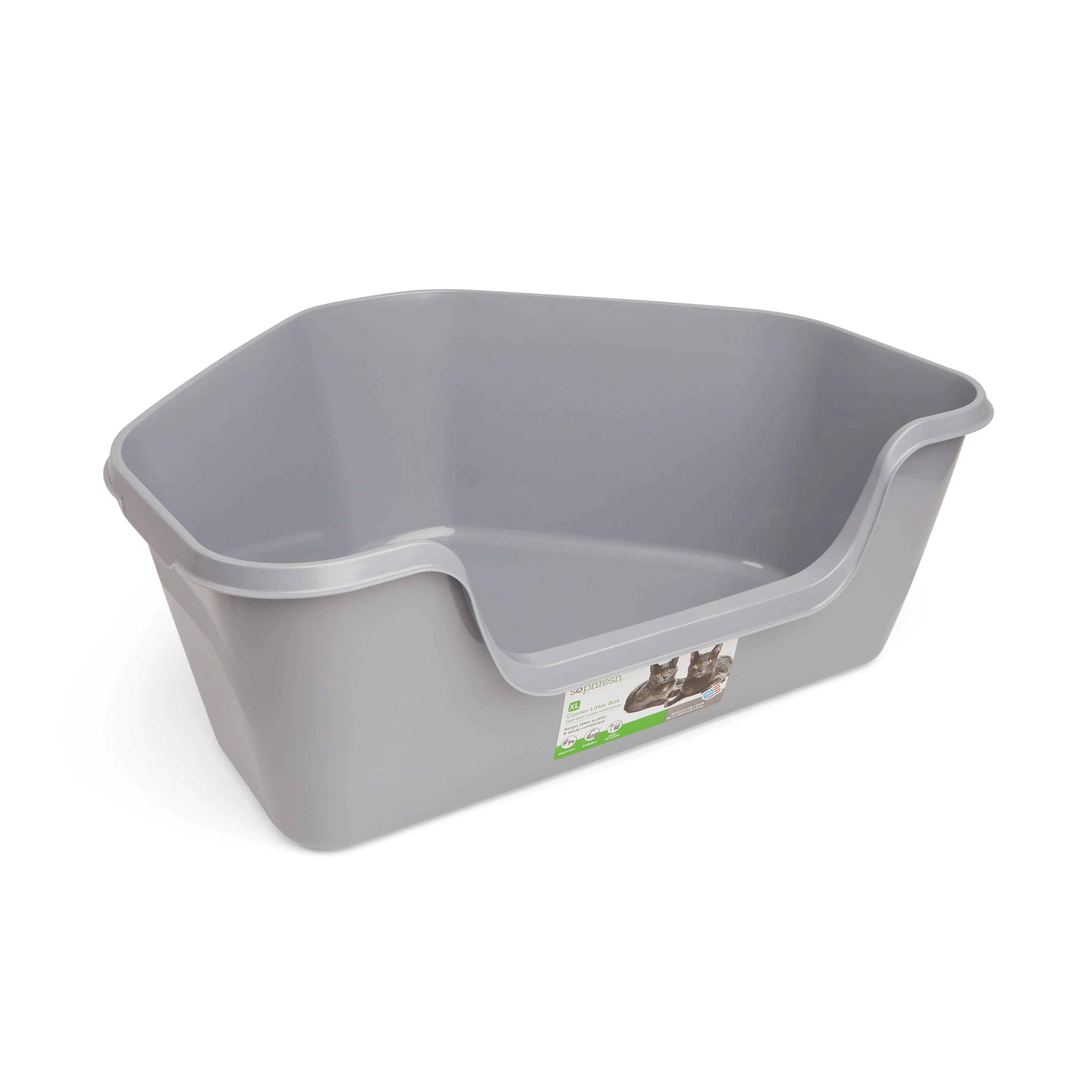 Large Cat Litter Box High Sided Corner, Extra Large Capacity Grey