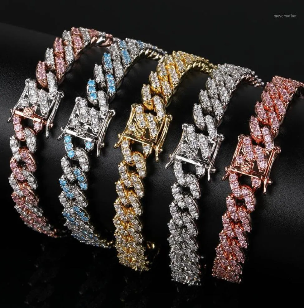 9 mm kubieke zirkoniale Cubaanse link armband roze en witte zirkoon mode ijskoud punk chain bling bling charmes hip hopjewelry18529713