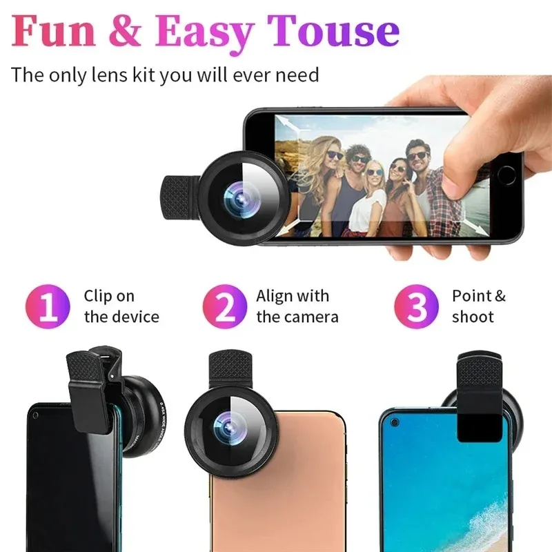 Yeni 2024 2 In 1 Lens Universal Clip 37mm Cep Telefonu Lens Profesyonel 0.45x 49UV Süper Geniş Açılı + Makro HD lens İPhone 13 için 37mm için