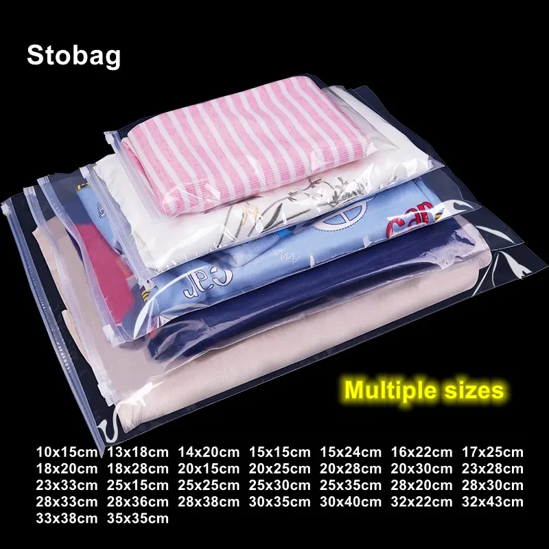 Sacs Stobag 10pcs Vêtements transparents Emballage Bages à fermeture éclair Plastique Clean réutilisable Scellé Rangement Rangement Ziplock Organizer Sachets