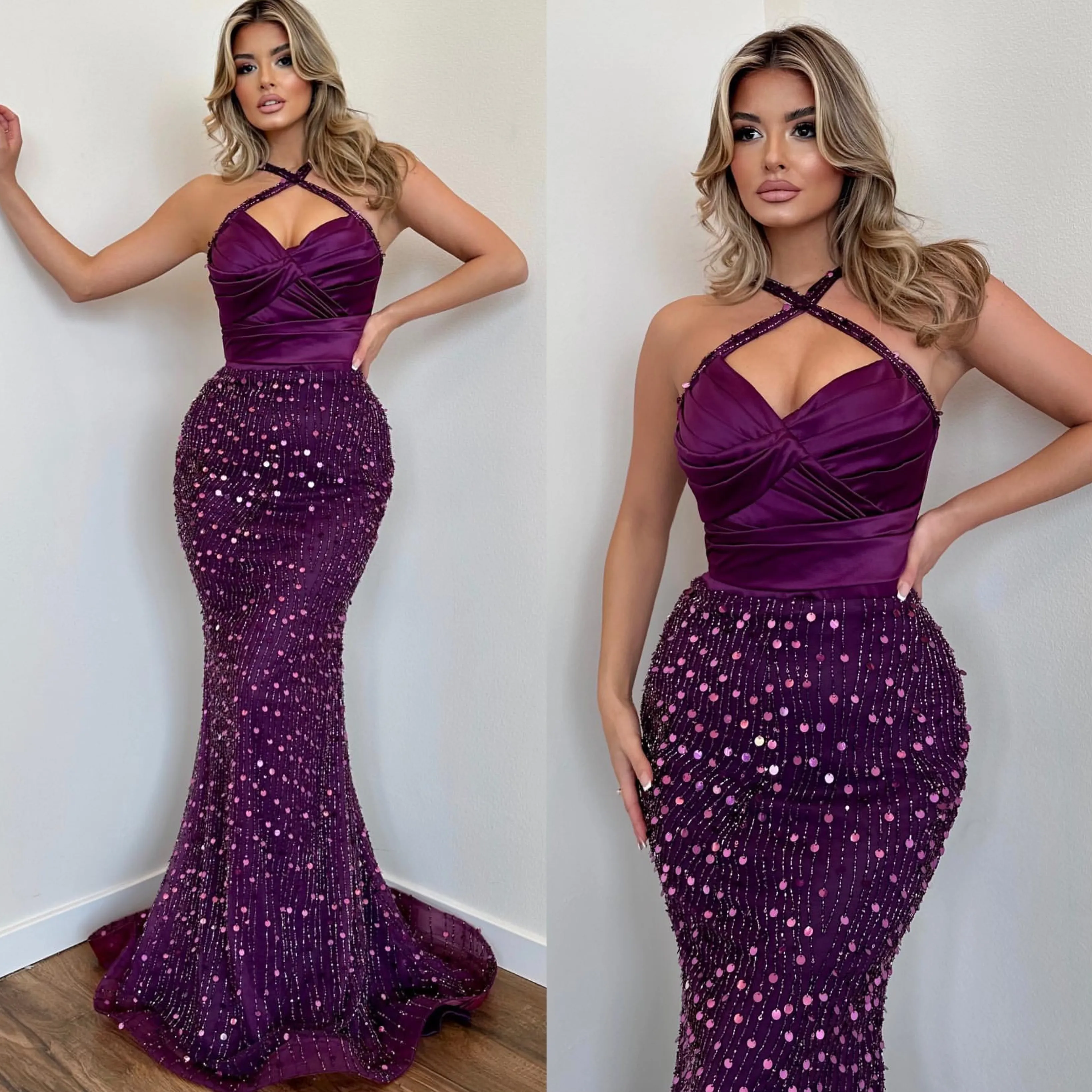 Grape Mermaid Prom Dress Cross Straps Glitter Sequins Evening Dress Beaded  Skirt Formal Long Gown from Dhgate Prom Dresses - price 197.37
