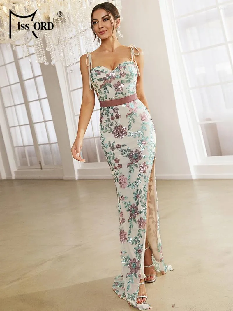 Casual jurken Missord Floral Pargin Party Elegante vrouwen Spaghetti Riemriem Dij Split bodycon avond prom jurk lange formele jurk