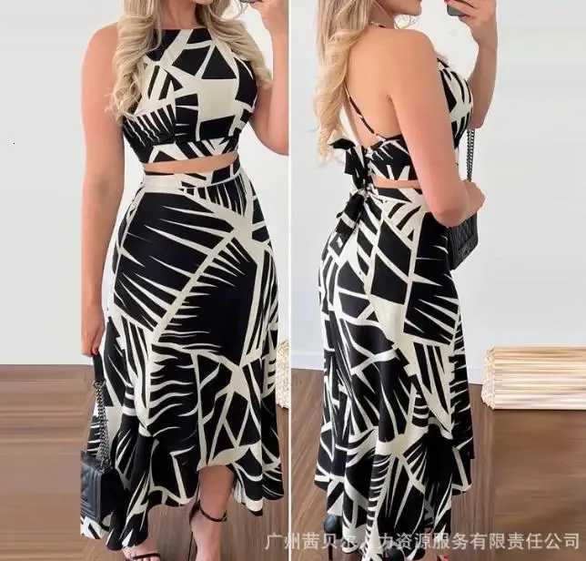 Tweede stuks sets dames outfits 2203 zomer casual geometrische print tanktop mode ruche half rok set dames kleding 240403