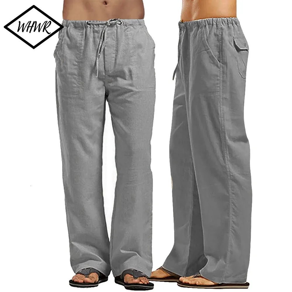 Mens Bawełniane spodnie lniane luźne chłodne swobodne splątane spodni talii duże rozmiar streetwearu lekkie spodnie 240419