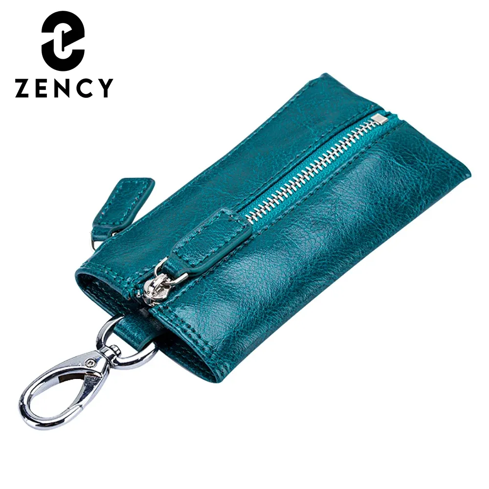 Portefeuilles Zency Echte lederen portemonnee Lady Auto Key Holder Home Key Organisator Pouch Men Card Money Bag Unisex Fashion Coin Purse Keychain