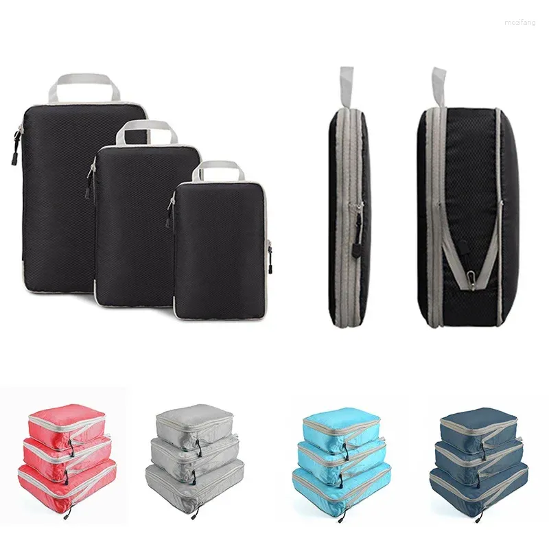 Sacs de rangement Sac de voyage 3PCS / Set Cubes d'emballage compressibles Suitcase étanche pliable avec organisateur de bagages à main