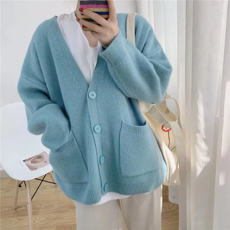 Women's Knits Winter Button Knitted Top For Women Purple V-neck Blue Ladies Sweaters Cardigan Jersey Korean Luxury Fashion Y2k Vintage Warm